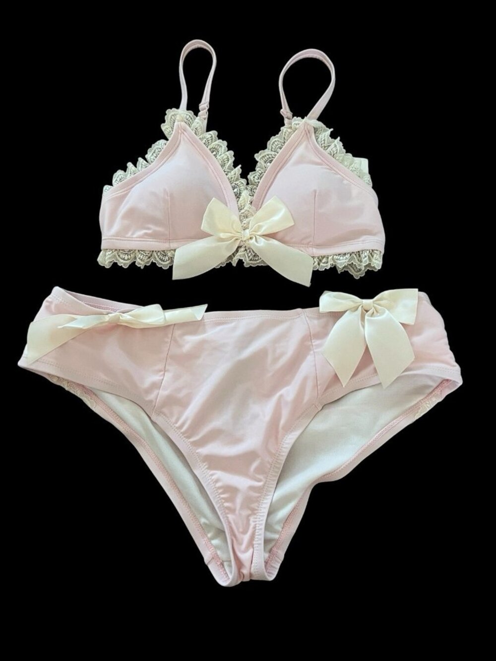 Pink & Cream Ruffle Bow Strappy Swim Top Set Size Large